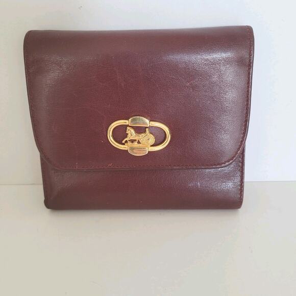 Celine Vintage Wallet Purse Leather Red Trifold Medium Compact Logo Carriage - Picture 1 of 12